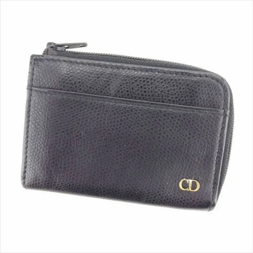 Dior Wallet Purse Coin Purse Black leather Woman unisex Authentic Used